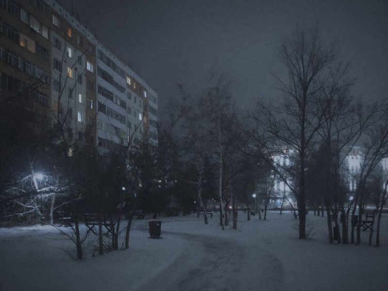 Create meme: Night winter city, in the winter, winter night