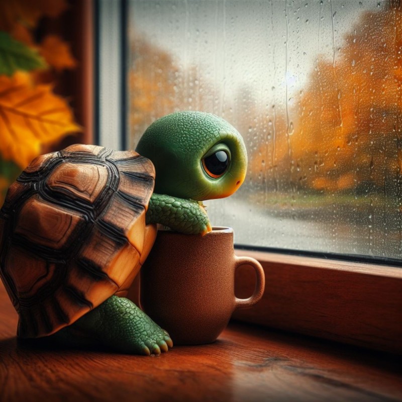 Create meme: morning autumn, about the turtle, animals cute
