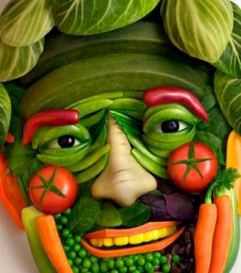 Создать мем: лицо из фруктов и овощей рисунок, человек из овощей и фруктов, овощное