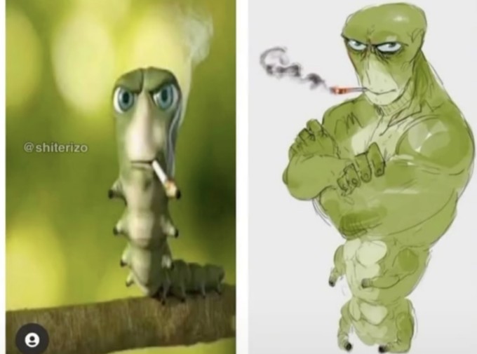 Create meme: caterpillar smokes a cigarette, funny caterpillar, smoking caterpillar meme