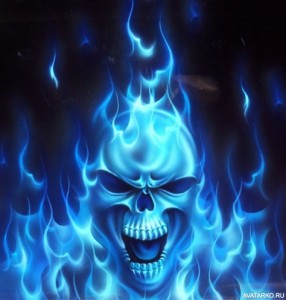 Create meme: skull, skull in blue flames