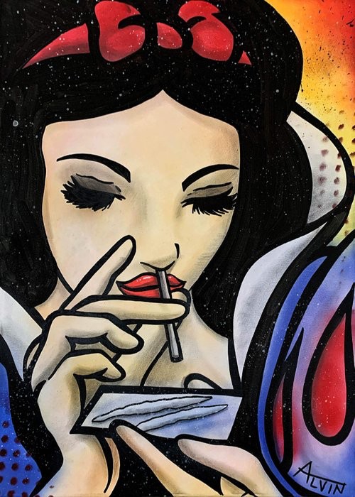 Create meme: in the style of pop art, Snow White smokes, snow white cocaine