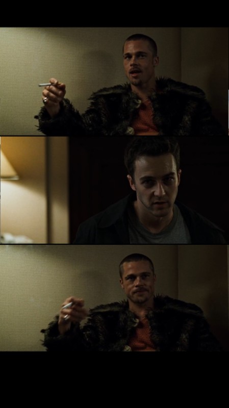 Create meme: Tyler Durden in a fur coat, Fight club Brad Pitt in a fur coat, Tyler fight club