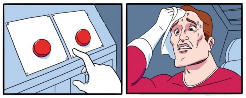 Create meme: MEM 2 button pattern, difficult choice meme, red button meme