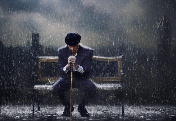 Create meme: man in the rain, Loneliness in the rain, the guy in the rain