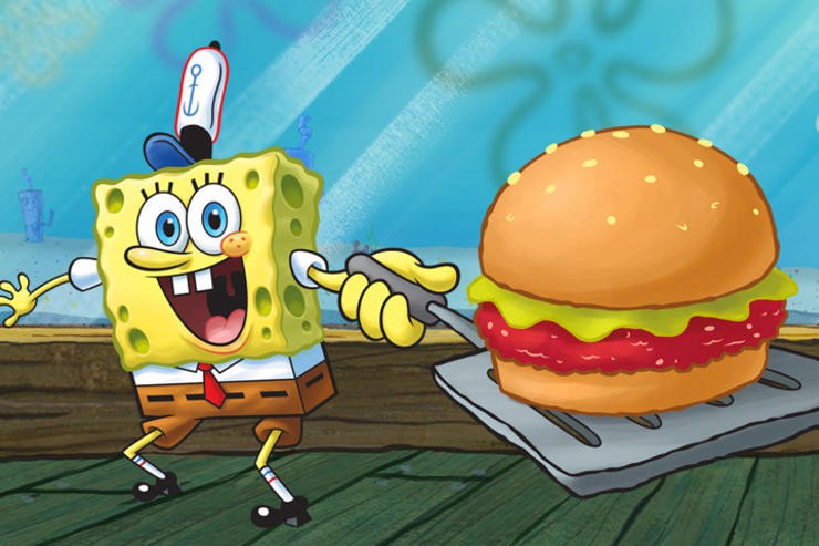 Create meme: spongebob krabsburger, sponge Bob square pants , spongebob culinary duel