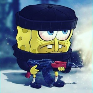Create meme: sponge Bob square pants, spongebob with a gun