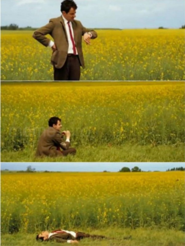 Create meme: Mr. Bean in the field, meme Mr bean , Mr. Bean is waiting in the field