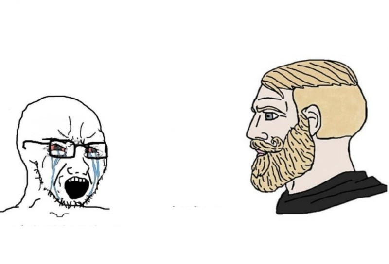 Создать мем: soy wojak, чад мем с бородой, бородатый мужик мем
