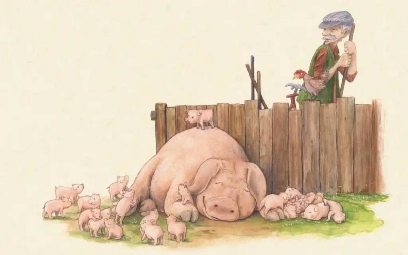 Create meme: pig illustration, pig with piglets art, piglet art
