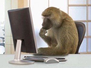Create meme: baboon, baboon, a monkey with a computer
