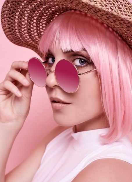 Create meme: with pink hair, rose-colored glasses, the girl with pink hair