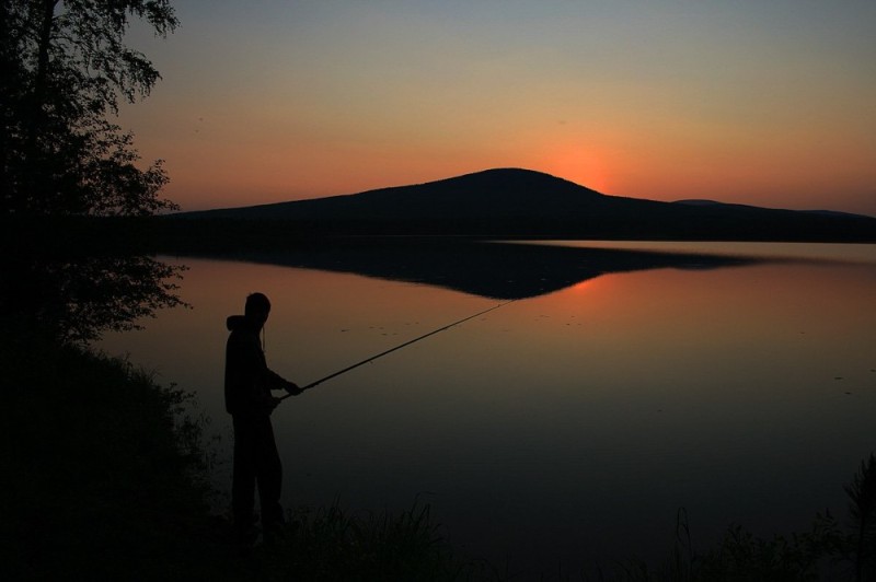 Create meme: fishing at sunset, night fishing, fishing at dawn