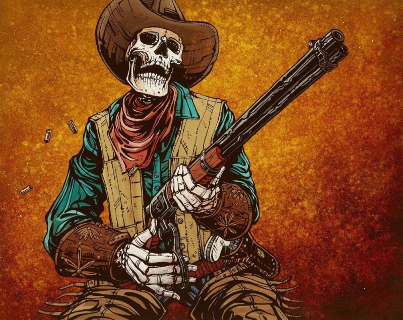 Create meme: skeleton cowboy, cowboys art, art skeleton