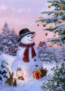 Создать мем: рождественский пейзаж, снеговик, рождественские иллюстрации