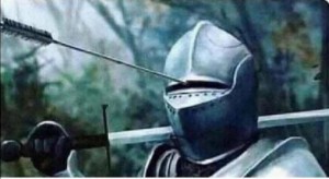 Create meme: knight, knight, the arrow in the helmet