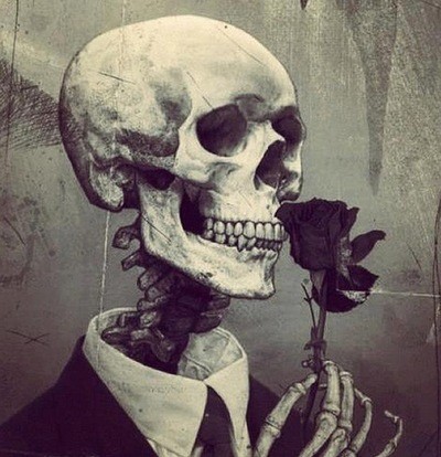 Create meme: skeleton in costume art, skeleton with rose, skull beautiful