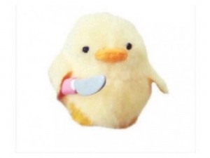 Create meme: duck with a knife, meme chick with a knife, duck with a knife