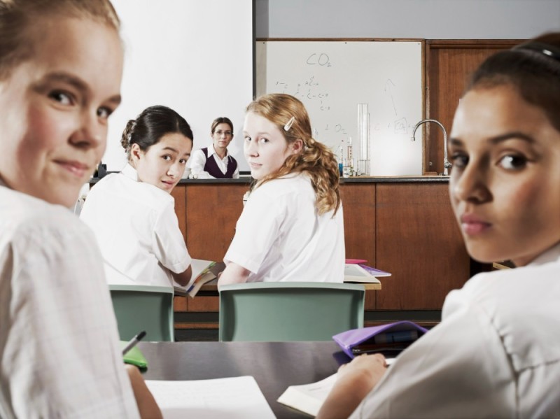 Create meme: in school , students in the classroom, the girls turned around in the classroom