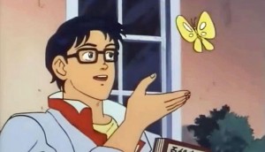 Create meme: the boy with butterfly meme, the guy with the butterfly meme, meme with butterfly anime