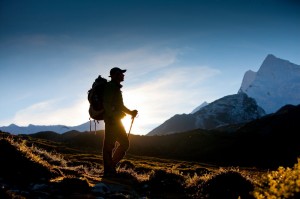 Create meme: trekking, in the mountains, tourists in the mountains photo