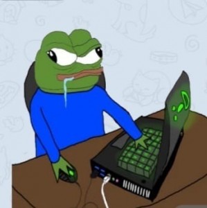 Create meme: the frog Pepe dvach, apu apustaja, the frog Pepe at the computer