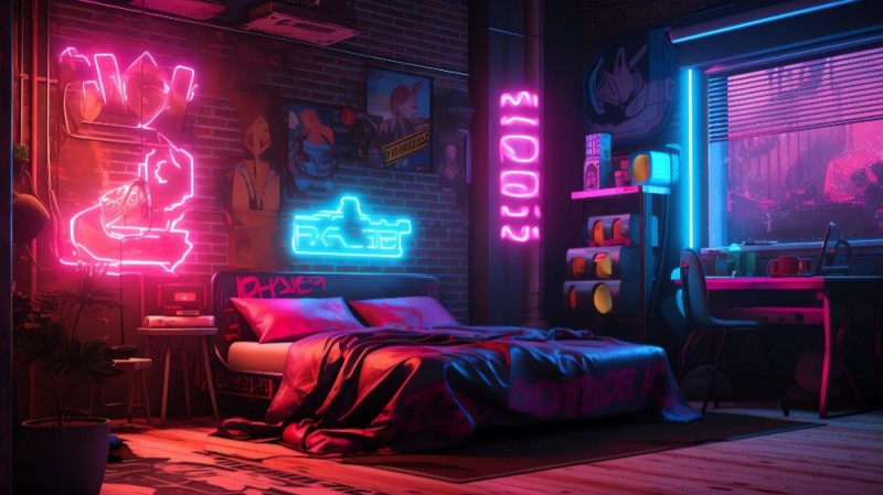 Create meme: cyberpunk room, cyberpunk neon, neon room