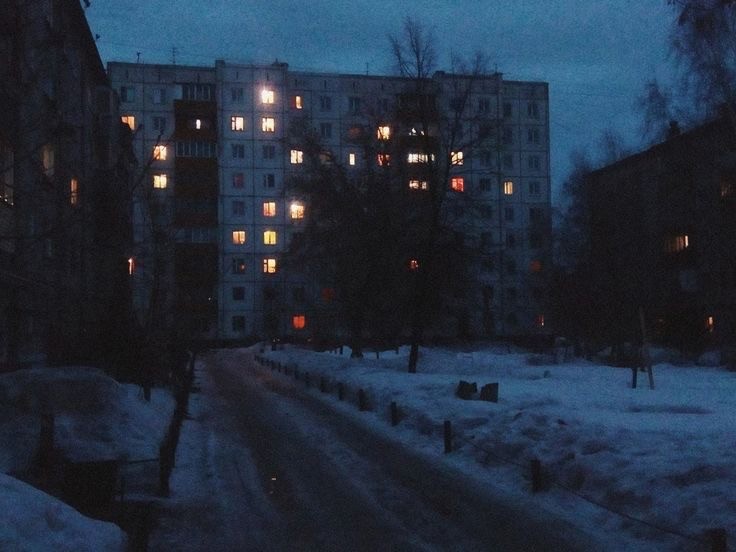 Create meme: gloomy panels in winter, the landscape is gloomy, Khrushchev at night