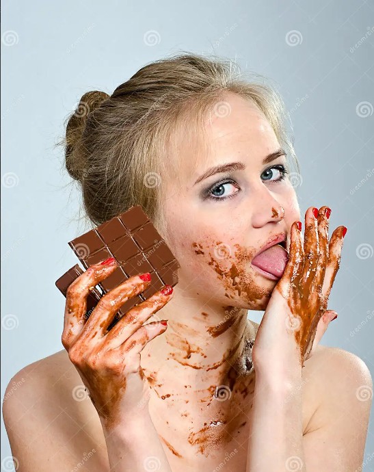 Create meme: girl with chocolate, eats chocolate, chocolate girl