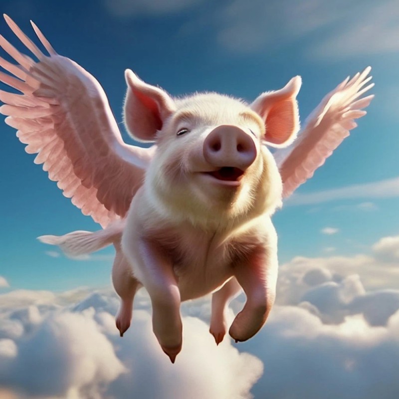 Создать мем: свинка с крыльями, свинья, летающий поросёнок