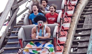 Create meme: on a roller coaster, people on rollercoaster, sad clown on roller coaster