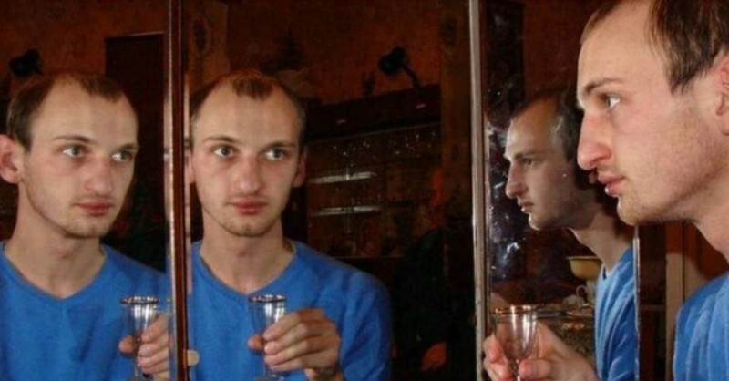 Create meme: A man drinks with a reflection of a meme, male , a man clinks glasses with a mirror meme