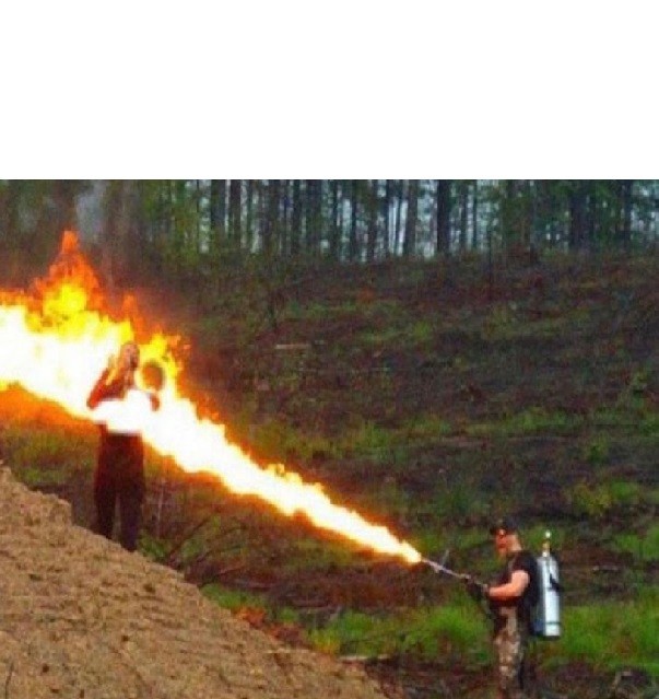 Create meme: hand flamethrower, fire from a flamethrower, flamethrower