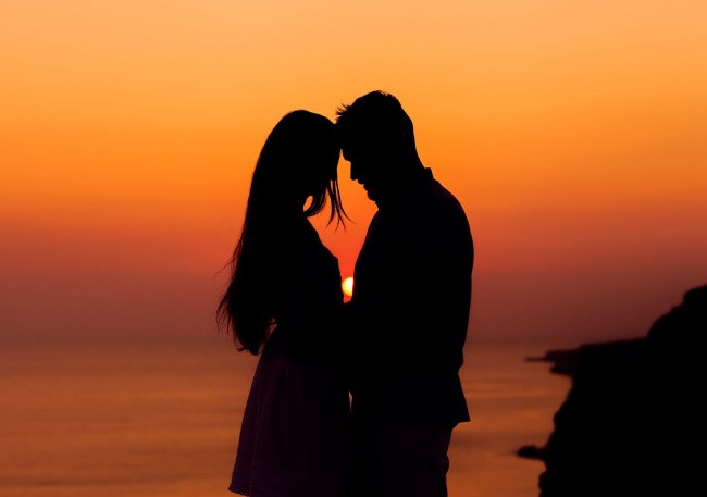 Create meme: couple sunset, lovers at sunset