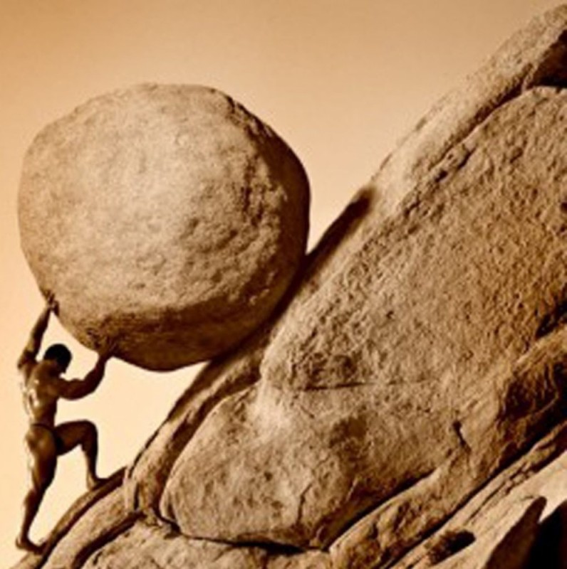 Create meme: Rolling a stone uphill, Sisyphus and the stone, Sisyphus