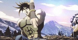 Создать мем: joseph joestar run, jojo nigerundayo, джоджо nigerundayo