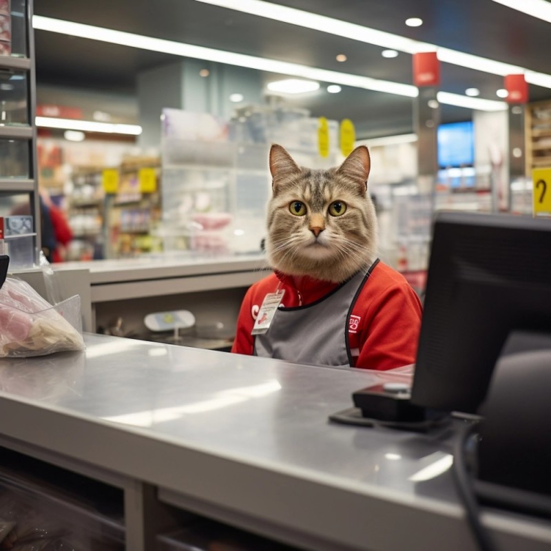 Create meme: The cat in the store, The cashier cat, cat cashier