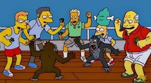Create meme: the monkey from the simpsons, the simpsons, monkeys fight the simpsons