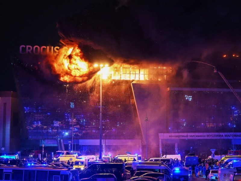 Create meme: Crocus City Hall fire, the terrorist attack in Crocus City, The attack at Crocus City Hall