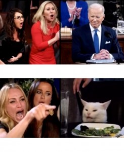 Create meme: the meme with the cat at the table and girls, meme cat, memes