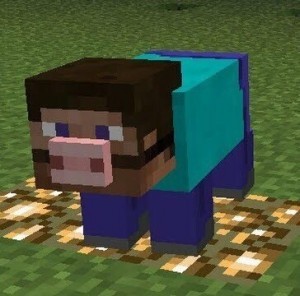 Create meme: minecraft herobrine, minecraft pig, minecraft