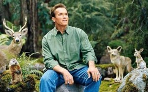 Create meme: Schwarzenegger on the nature of the meme, Schwarzenegger in the woods