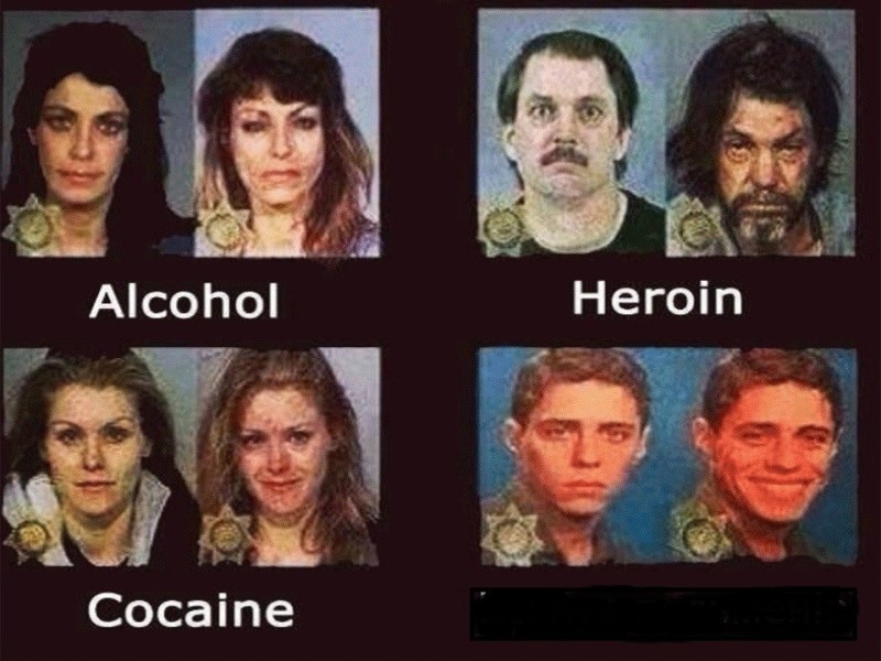 Create meme: effect on the body, cocaine heroin alcohol, the appearance of an addict