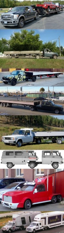 Create meme: lada niva tractor truck, vis 2345 truck tractor, a field with a semi-trailer