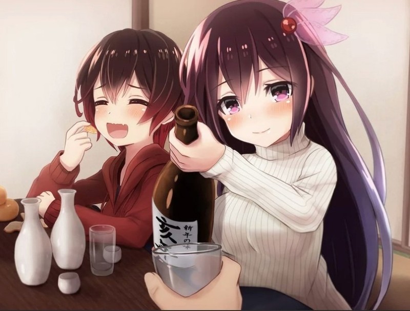 Create meme: sake anime, anime girls Chan, anime wine