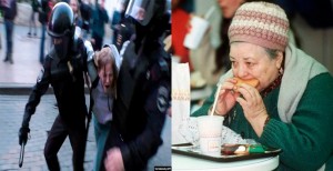 Create meme: the first McDonald's in Soviet Union, images of poor pensioners, McDonald's in 1990 in Moscow