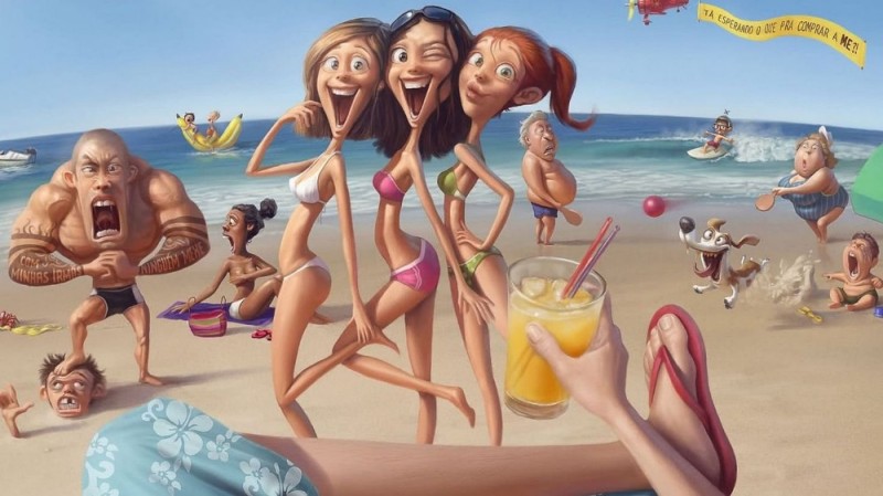 Create meme: beach illustration, cartoons on the beach, funny friends