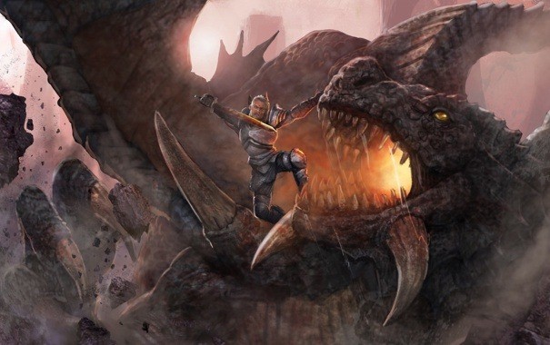 Create meme: lancelot knight vs dragon, dragon fantasy art, knight vs dragon