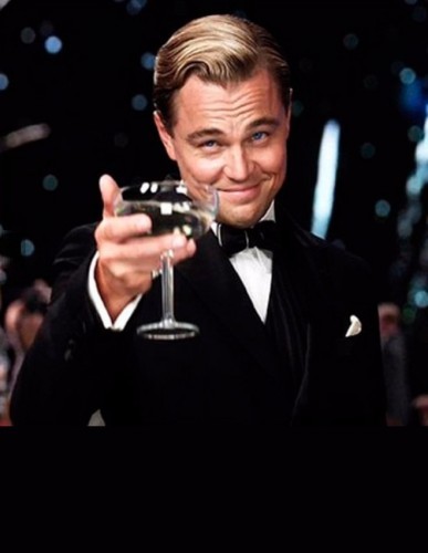 Create meme: the great Gatsby the glass , Leonardo DiCaprio with a glass of, Leonardo DiCaprio meme with a glass of