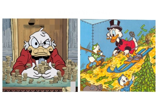 Create meme: duck stories by scrooge mcduck, Scrooge McDuck swims in money, Scrooge McDuck in gold